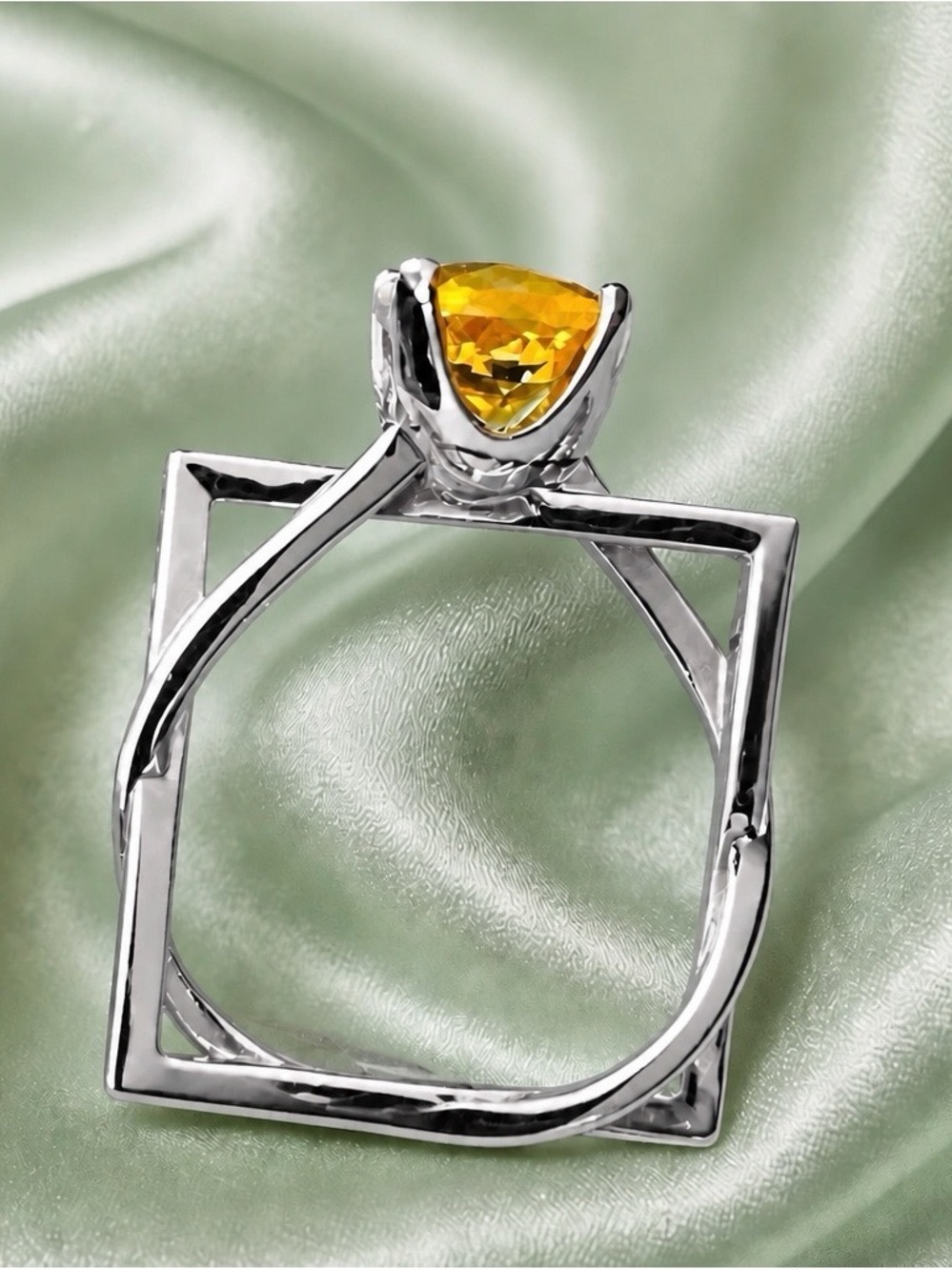 Genuine 2ctw Brazilian Citrine Solitaire. rhodium over 925 Sterling Silver.